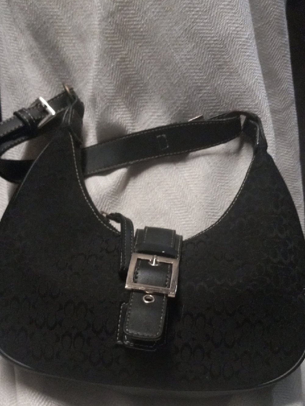 Coach, Elegant Black Buckle Shoulder Bag